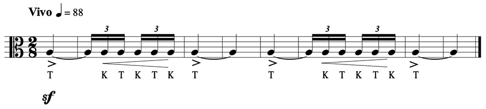 Example 8. Rimsky-Korsakov <i>Scheherazade</i> with suggested articulation